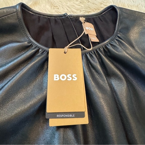 NWT HUGO BOSS Dejala Long Sleeve Faux Leather Dress - Size 2 - Picture 6 of 9